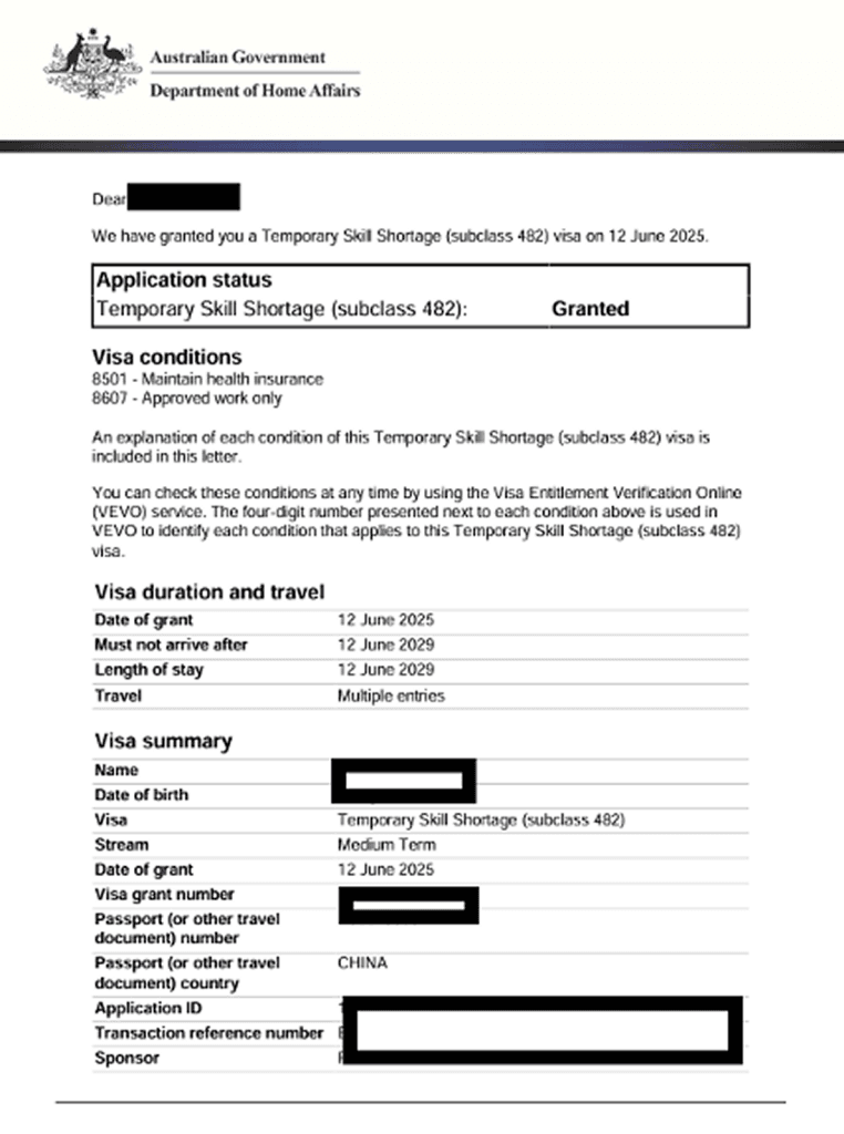 Temporary Skill Shortage Visa 482 visa