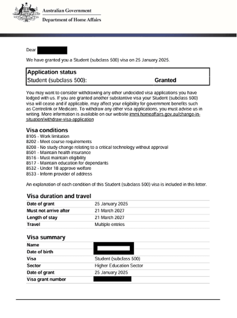 Student Visa 500 visa