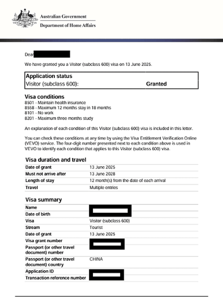 Visitor Visa 600 visa