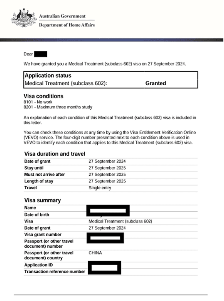 Medical Treatment Visa 602 visa