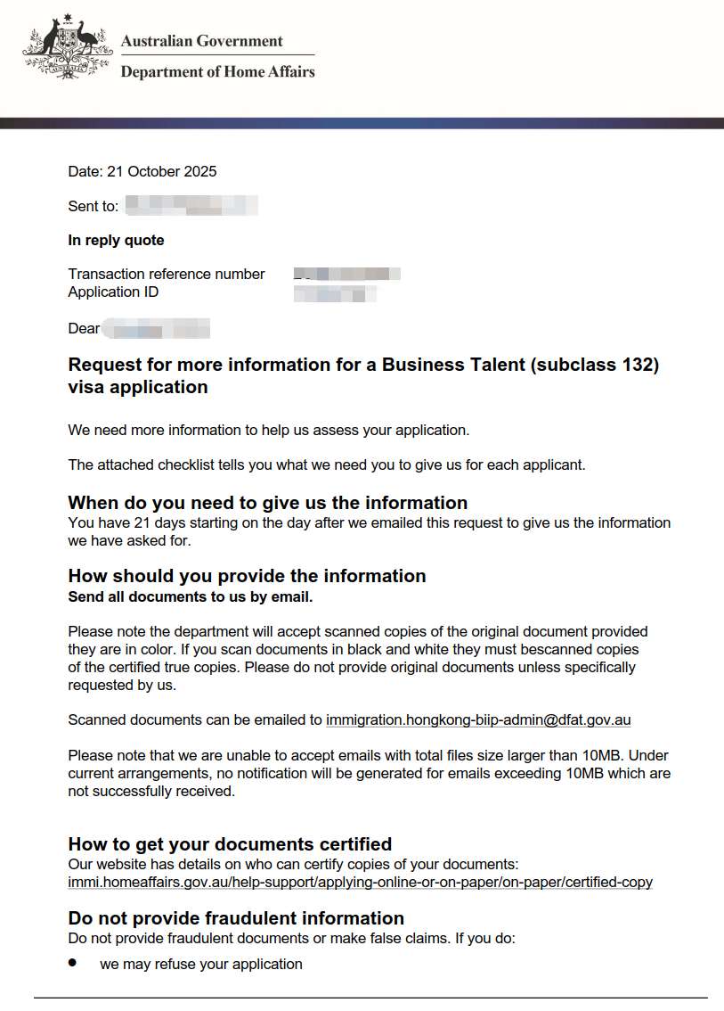 Department of Home Affairs Approval Letter